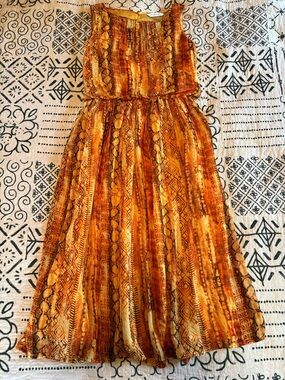 Peter Nygard Orange Multi-Patterned Sleeveless Dress